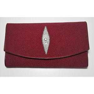 Skagreen Genuine Stingray Skin Red Eye Envelope Clutch Wallet 8.5" x 5" x 1.25"